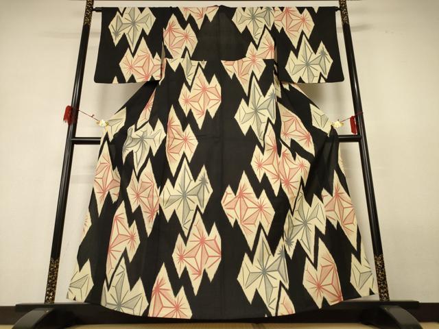平和屋着物＊夏物 小紋 紗 麻の葉文様 やまと誂製 正絹 逸品 AABG9167jd