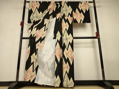 平和屋着物＊夏物 小紋 紗 麻の葉文様 やまと誂製 正絹 逸品 AABG9167jd