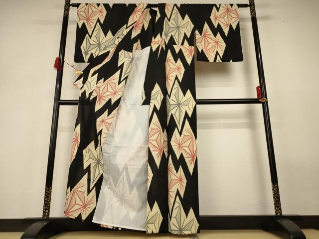 平和屋着物＊夏物 小紋 紗 麻の葉文様 やまと誂製 正絹 逸品 AABG9167jd