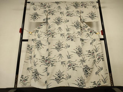 平和屋着物＊夏物 小紋 絽 草花文 正絹 逸品 AABG9173jd