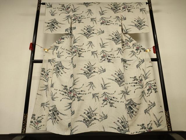 平和屋着物＊夏物 小紋 絽 草花文 正絹 逸品 AABG9173jd