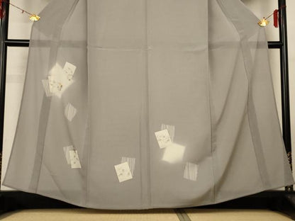 平和屋着物＊夏物 訪問着 紗 刺繍 色紙草花文 正絹 逸品 AABG9174jd