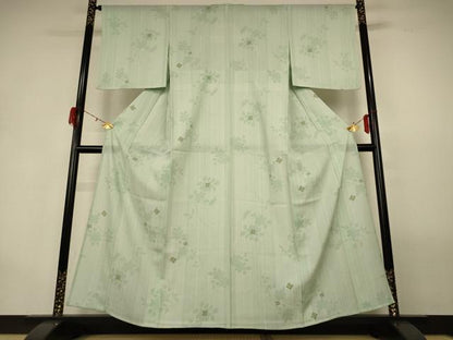 平和屋着物＊夏物 小紋 絽 草花文 反端付き 正絹 逸品 AABG9176jd