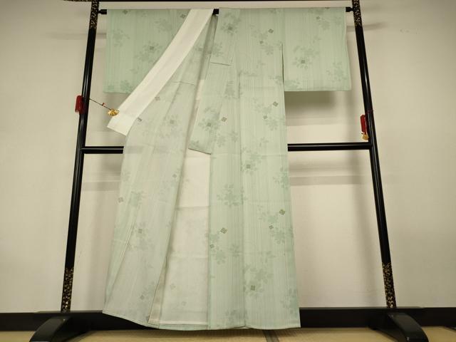 平和屋着物＊夏物 小紋 絽 草花文 反端付き 正絹 逸品 AABG9176jd