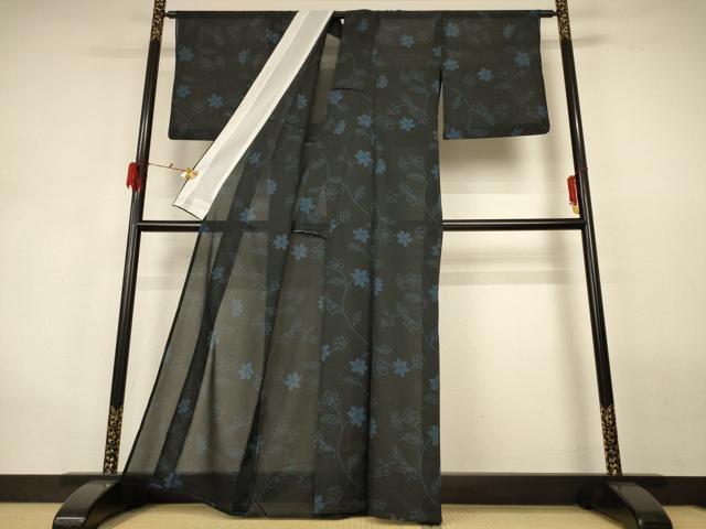 平和屋着物＊夏物 小紋 紗 草花文 洗える着物 AABG9177jd