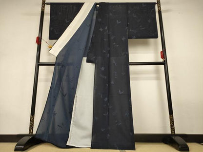 平和屋着物＊夏物 小紋 紗 枝葉文 正絹 逸品 AABG9183jd