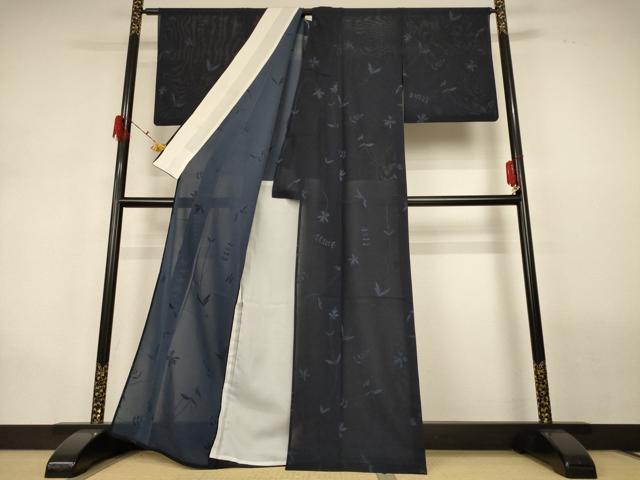 平和屋着物＊夏物 小紋 紗 枝葉文 正絹 逸品 AABG9183jd