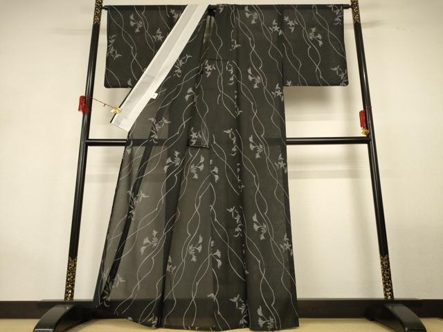 平和屋着物＊夏物 小紋 紗 草花文 洗える着物 AABG9190jd