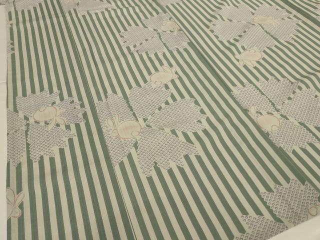 平和屋着物＊夏物 小紋 紗 舞花文 兎 洗える着物 AABG9193jd