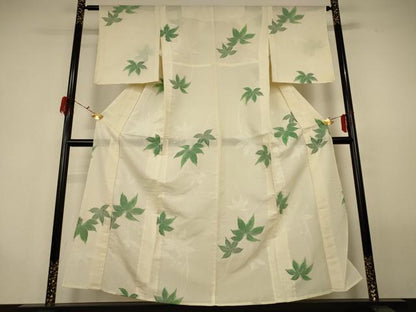 平和屋着物＊夏物 小紋 絽 舞葉文 正絹 逸品 AABG9196jd