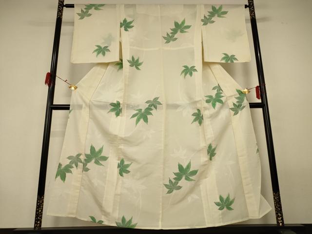 平和屋着物＊夏物 小紋 絽 舞葉文 正絹 逸品 AABG9196jd