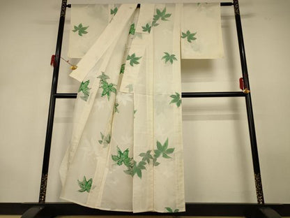 平和屋着物＊夏物 小紋 絽 舞葉文 正絹 逸品 AABG9196jd