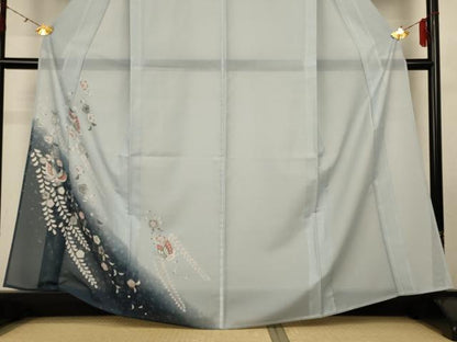 平和屋着物＊夏物 訪問着 絽 花蝶文 暈し染め 洗える着物 AABG9198jd