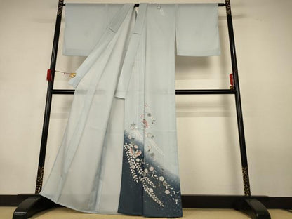 平和屋着物＊夏物 訪問着 絽 花蝶文 暈し染め 洗える着物 AABG9198jd