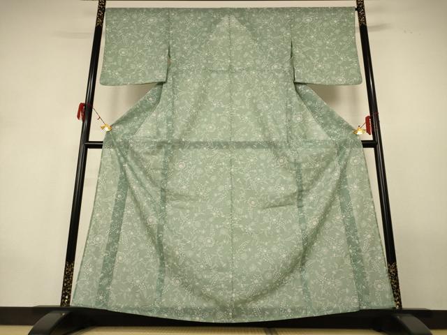 平和屋着物＊夏物 小紋 紗 花唐草文 洗える着物 AABG9203jd
