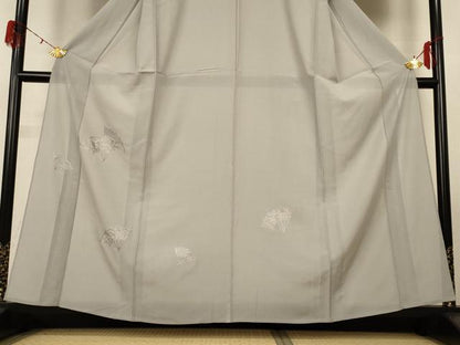 平和屋着物＊夏物 無地絵羽訪問着 絽 刺繍 扇面草花文 絹鼠色 正絹 逸品 AABG9207jd