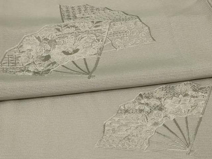 平和屋着物＊夏物 無地絵羽訪問着 絽 刺繍 扇面草花文 絹鼠色 正絹 逸品 AABG9207jd