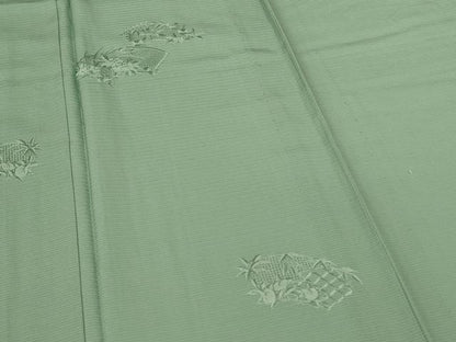 平和屋着物＊夏物 無地絵羽訪問着 絽 刺繍 地紙草花文 薄萌葱色 正絹 逸品 AABG9208jd