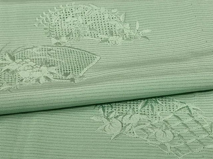 平和屋着物＊夏物 無地絵羽訪問着 絽 刺繍 地紙草花文 薄萌葱色 正絹 逸品 AABG9208jd