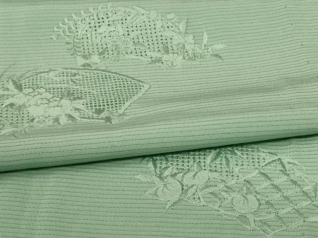 平和屋着物＊夏物 無地絵羽訪問着 絽 刺繍 地紙草花文 薄萌葱色 正絹 逸品 AABG9208jd