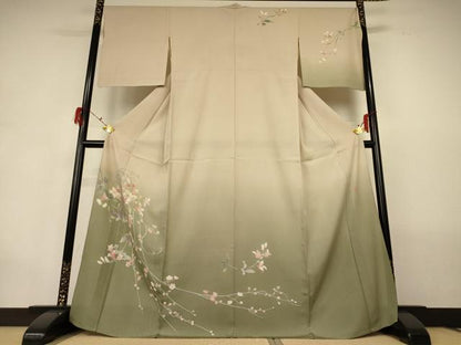 平和屋着物＊夏物 十日町 加賀草木友禅の第一人者 田村哲彦 訪問着 縦絽 草花文 暈し染め 正絹 逸品 AABG9212fy