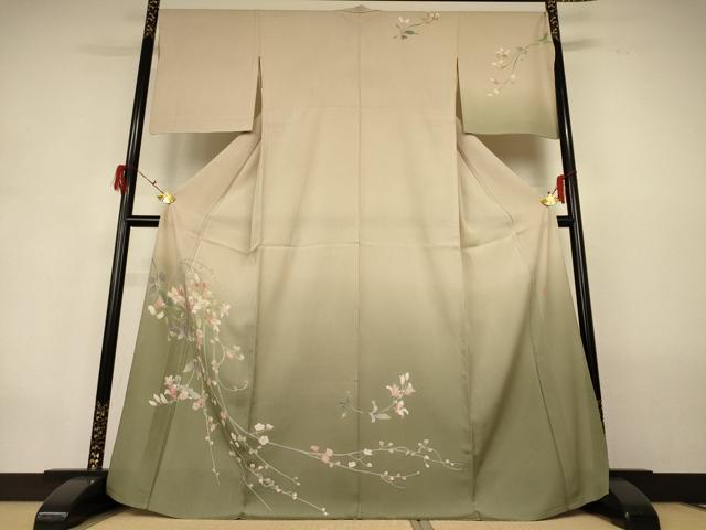 平和屋着物＊夏物 十日町 加賀草木友禅の第一人者 田村哲彦 訪問着 縦絽 草花文 暈し染め 正絹 逸品 AABG9212fy