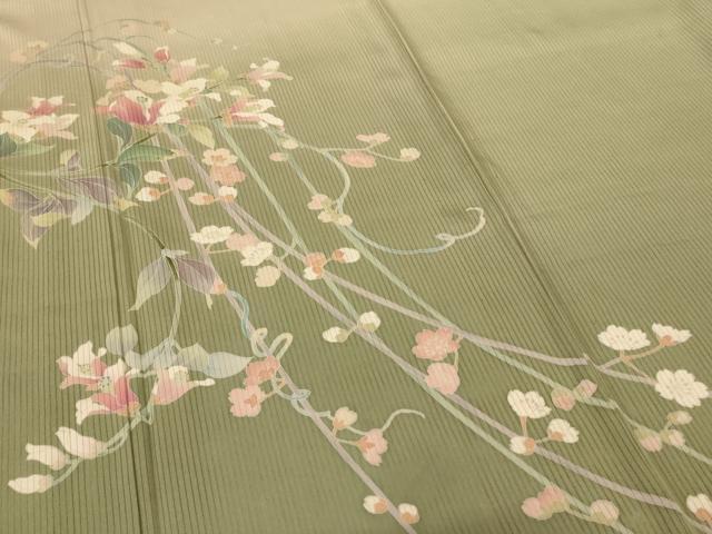 平和屋着物＊夏物 十日町 加賀草木友禅の第一人者 田村哲彦 訪問着 縦絽 草花文 暈し染め 正絹 逸品 AABG9212fy