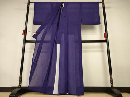 平和屋着物＊夏物 色無地 紗 深紫色 洗える着物 AABG9216jd