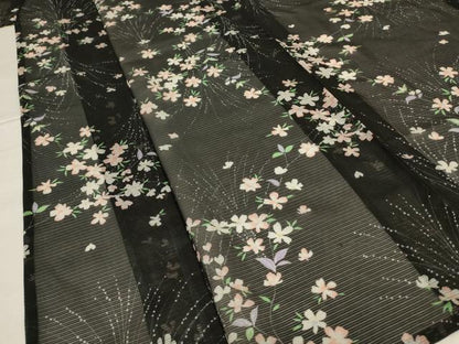 平和屋着物＊夏物 小紋 絽 草花文 洗える着物 AABG9222jd