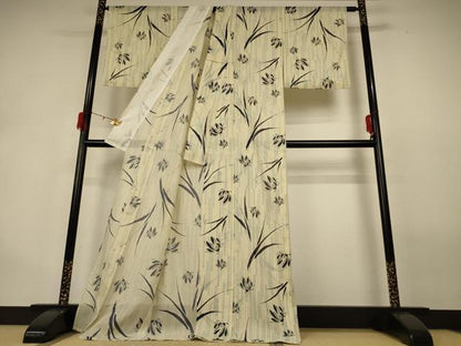 平和屋着物＊夏物　小紋　絽　草花文　ロング丈　洗える着物　AABG9226jd