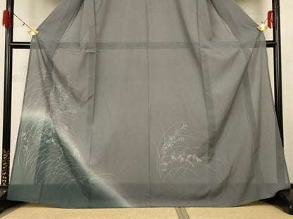 平和屋着物＊夏物 訪問着 絽 刺繍 草花文 暈し染め 銀彩 正絹 逸品 AABG9227jd