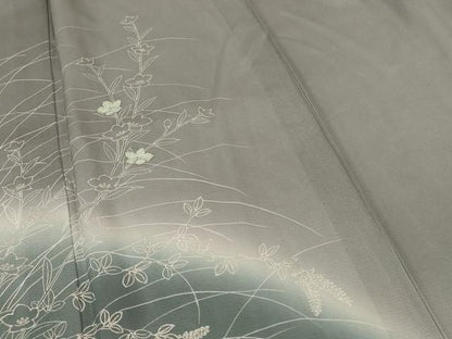 平和屋着物＊夏物 訪問着 絽 刺繍 草花文 暈し染め 銀彩 正絹 逸品 AABG9227jd