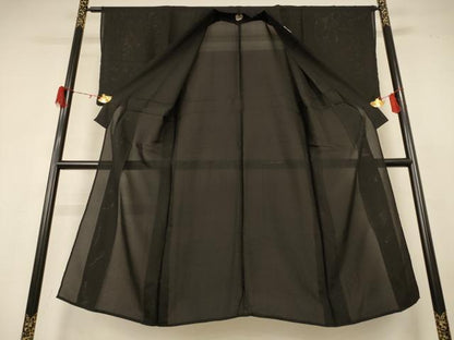 平和屋着物＊夏物　男性　黒紋付　絽　正絹　逸品　AABG9231jd