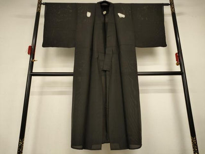 平和屋着物＊夏物　男性　黒紋付　絽　正絹　逸品　AABG9231jd
