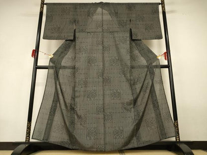 平和屋着物＊夏物　小紋　紗　幾何学文様　正絹　逸品　AABG9236jd