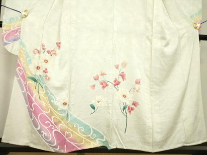 平和屋着物▽豪華振袖 単衣 流水草花文 正絹 逸品 AABG9242ck