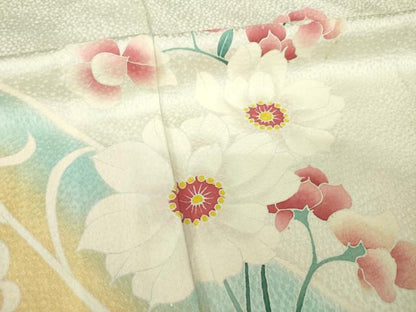 平和屋着物▽豪華振袖 単衣 流水草花文 正絹 逸品 AABG9242ck