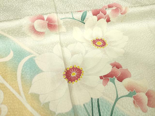 平和屋着物▽豪華振袖 単衣 流水草花文 正絹 逸品 AABG9242ck