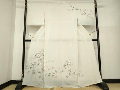 平和屋着物▽訪問着 単衣 友禅 作家物 枝花文 暈し染め 正絹 逸品 AABG9246ck