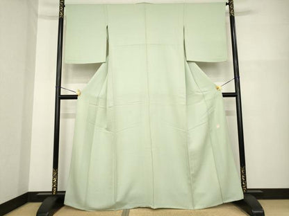 平和屋着物▽上質な色無地 単衣 作家物 若芽色 正絹 逸品 AABG9247ck