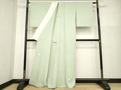 平和屋着物▽上質な色無地 単衣 作家物 若芽色 正絹 逸品 AABG9247ck