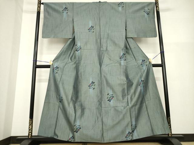 平和屋着物▽上質な紬 単衣 舞花文 正絹 逸品 AABG9249ck
