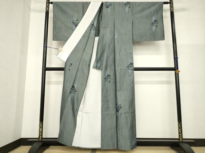 平和屋着物▽上質な紬 単衣 舞花文 正絹 逸品 AABG9249ck