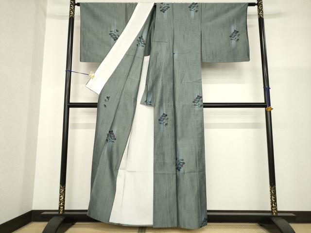 平和屋着物▽上質な紬 単衣 舞花文 正絹 逸品 AABG9249ck
