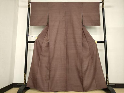 平和屋着物▽上質な紬 単衣 色無地 煤竹色 正絹 逸品 AABG9252ck
