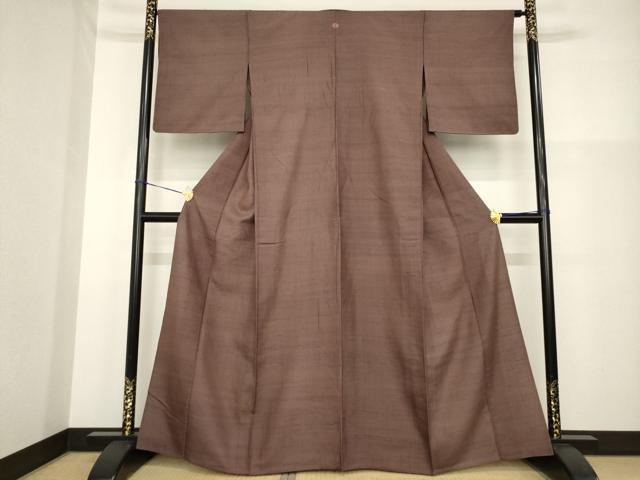 平和屋着物▽上質な紬 単衣 色無地 煤竹色 正絹 逸品 AABG9252ck
