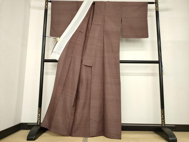 平和屋着物▽上質な紬 単衣 色無地 煤竹色 正絹 逸品 AABG9252ck