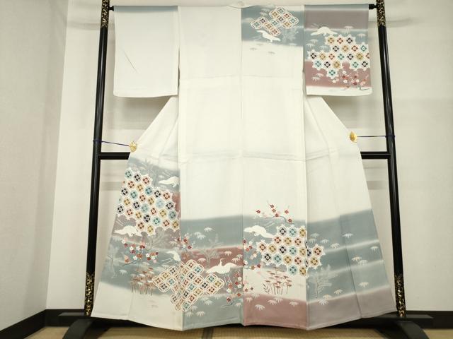 平和屋着物▽訪問着 単衣 吉祥飛鶴文 暈し染め 正絹 逸品 AABG9255ck