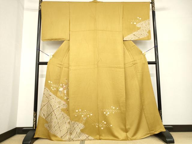 平和屋着物▽訪問着 単衣 絞り 刺繍 花篭文 金彩 正絹 逸品 AABG9258ck