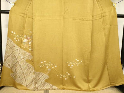 平和屋着物▽訪問着 単衣 絞り 刺繍 花篭文 金彩 正絹 逸品 AABG9258ck